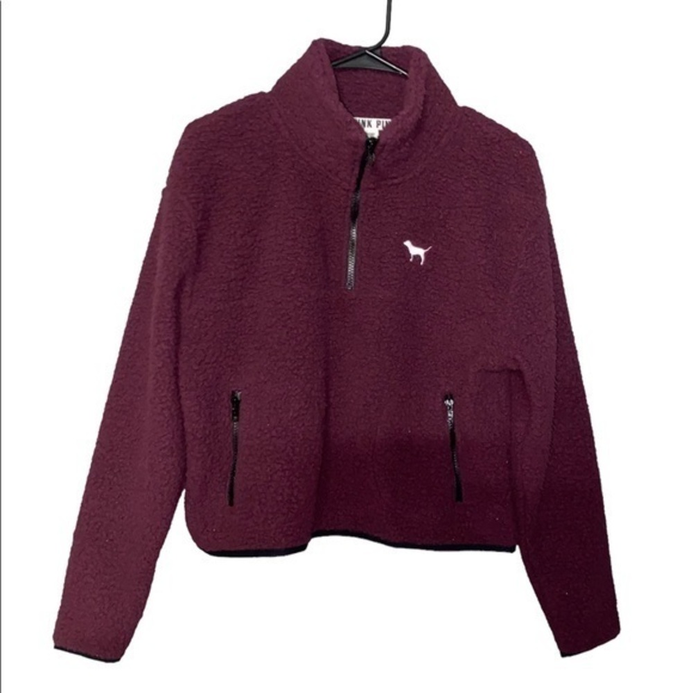 Victoria’s Secret Pink Burgundy Soft Sherpa 1/2 zip pullover Sz XS